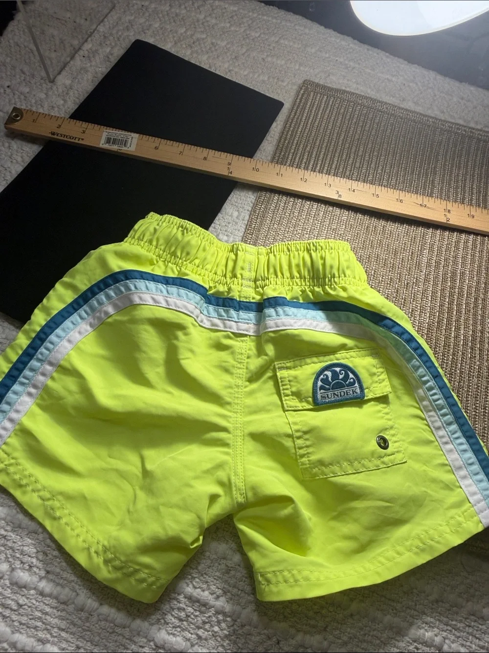 Sundek Boys Neon Yellow Swim Trunks Board Shorts Size 6 Mesh Lined Beach Pool